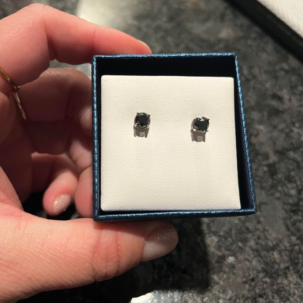 .90 CT. T.W. Black Irradiated Diamond Solitaire Stud Earrings in 10K White Gold